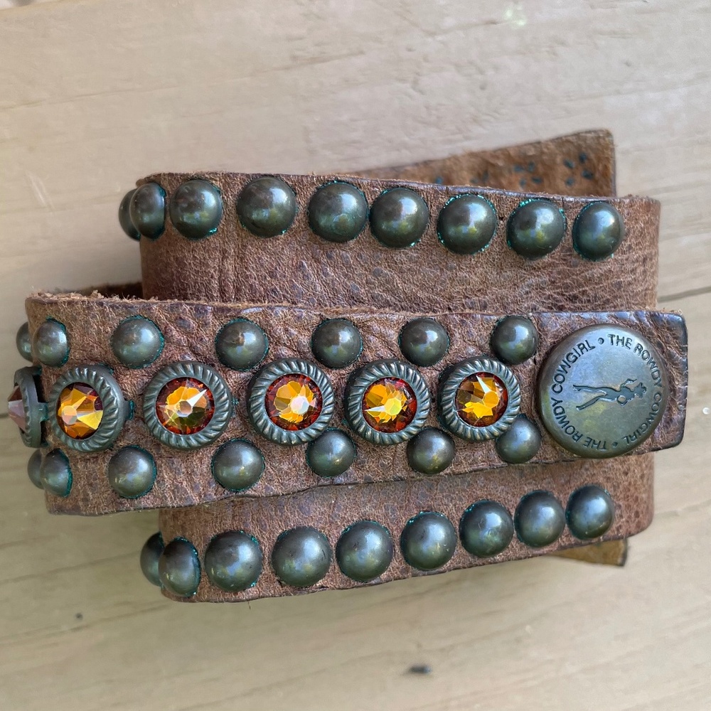 Rowdy Cowgirl Leather and Rhinestone Wrap Bracelet